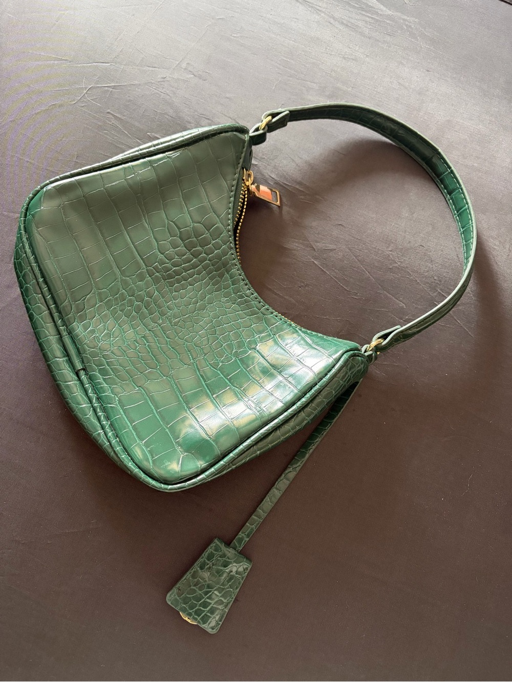 Green Croc-Embossed Shoulder Bag
